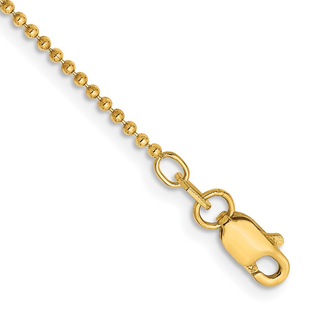 14K 10 inch 1.2mm Diamond-cut Beaded with Lobter Clasp Anklet Chain Necklace Men
