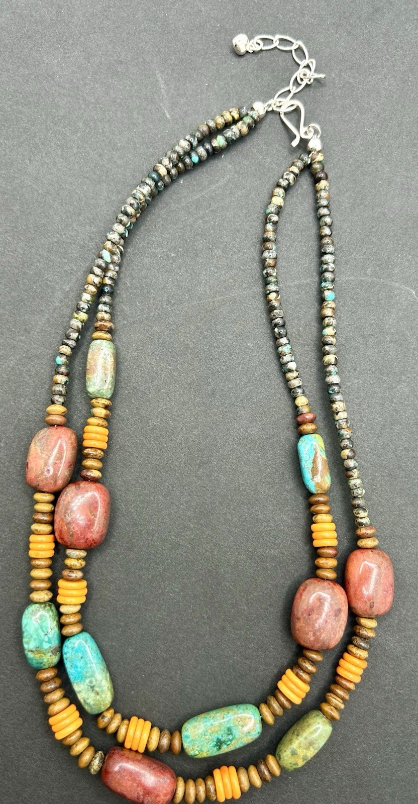 Jay King 925 Sterling Multi-Gem Necklace Turquoise, Coral, And Serpentine