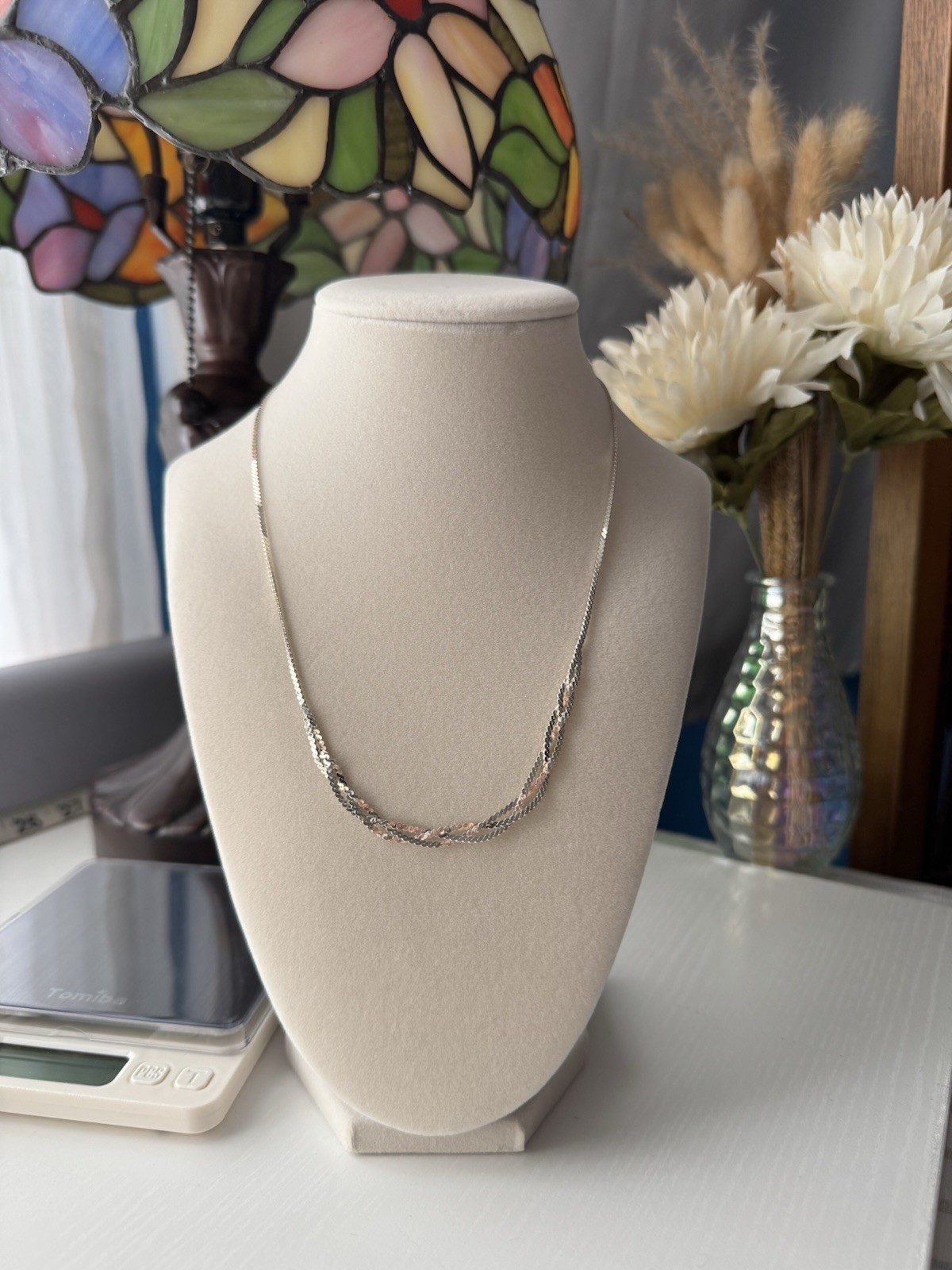 Italian 925 Sterling Silver Half Braided Flat Serpentine Chain Necklace, 18″