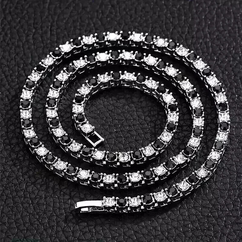 10Ct Round Cut Lab Created Onyx Women’s Tennis Necklace 14K White Gold Finish