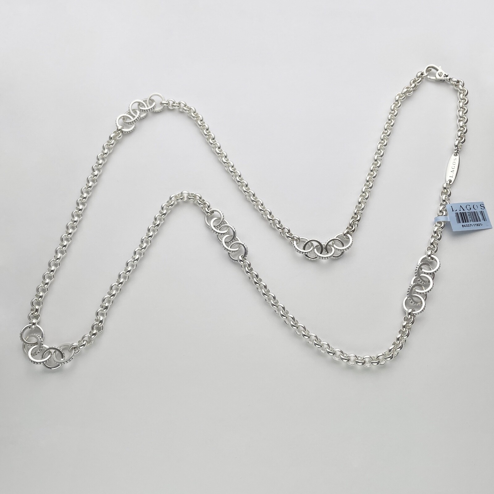 LAGOS Signature Caviar Circle Link Station Necklace in Sterling Silver 34″