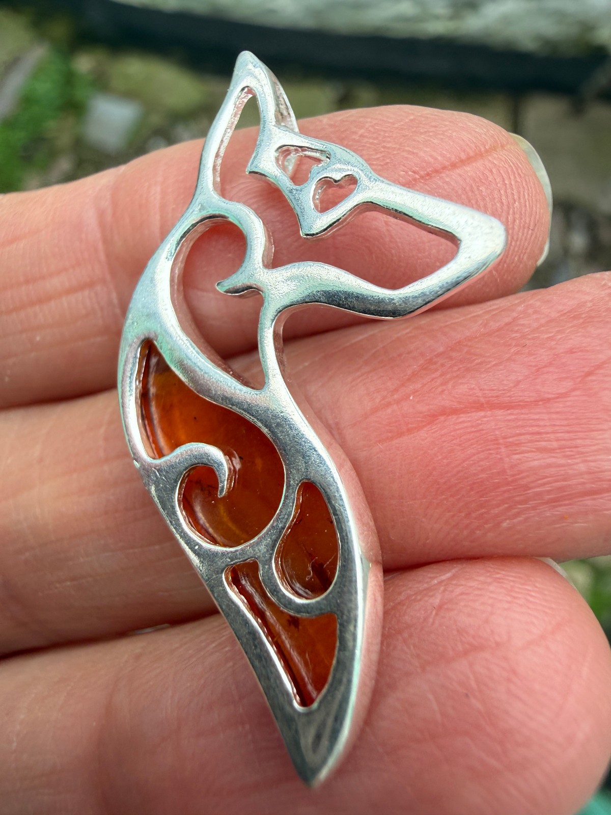 German Shepherd Dog Amber Pendant Crystal Fossil 925 Silver Lithuanian genuine