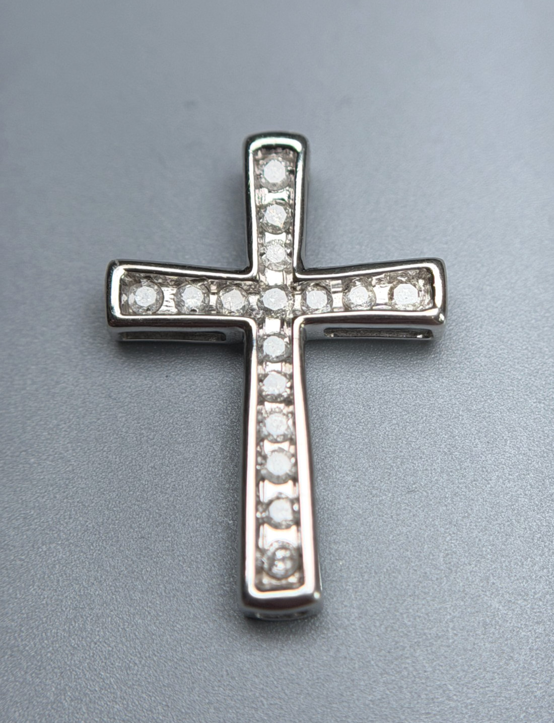10K White Gold Diamond Channel Set Cross Pendant