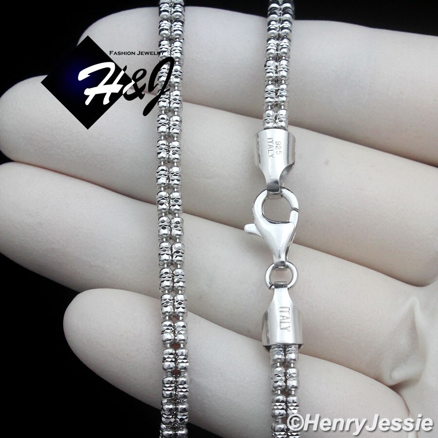 18″-24″MEN SOLID 925 STERLING SILVER 4MM DIAMOND-CUT ICE LINK CHAIN NECKLACE*N23