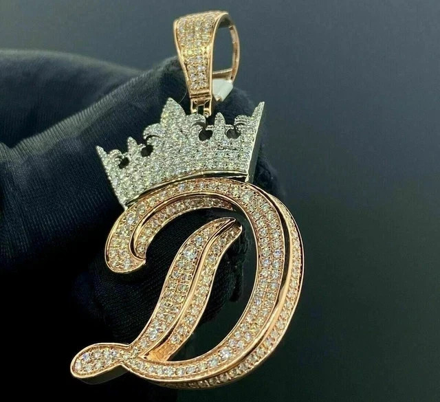 14K Two Tone Gold Plated 2Ct Real Moissanite Cluster “D” Initial Letter Pendant