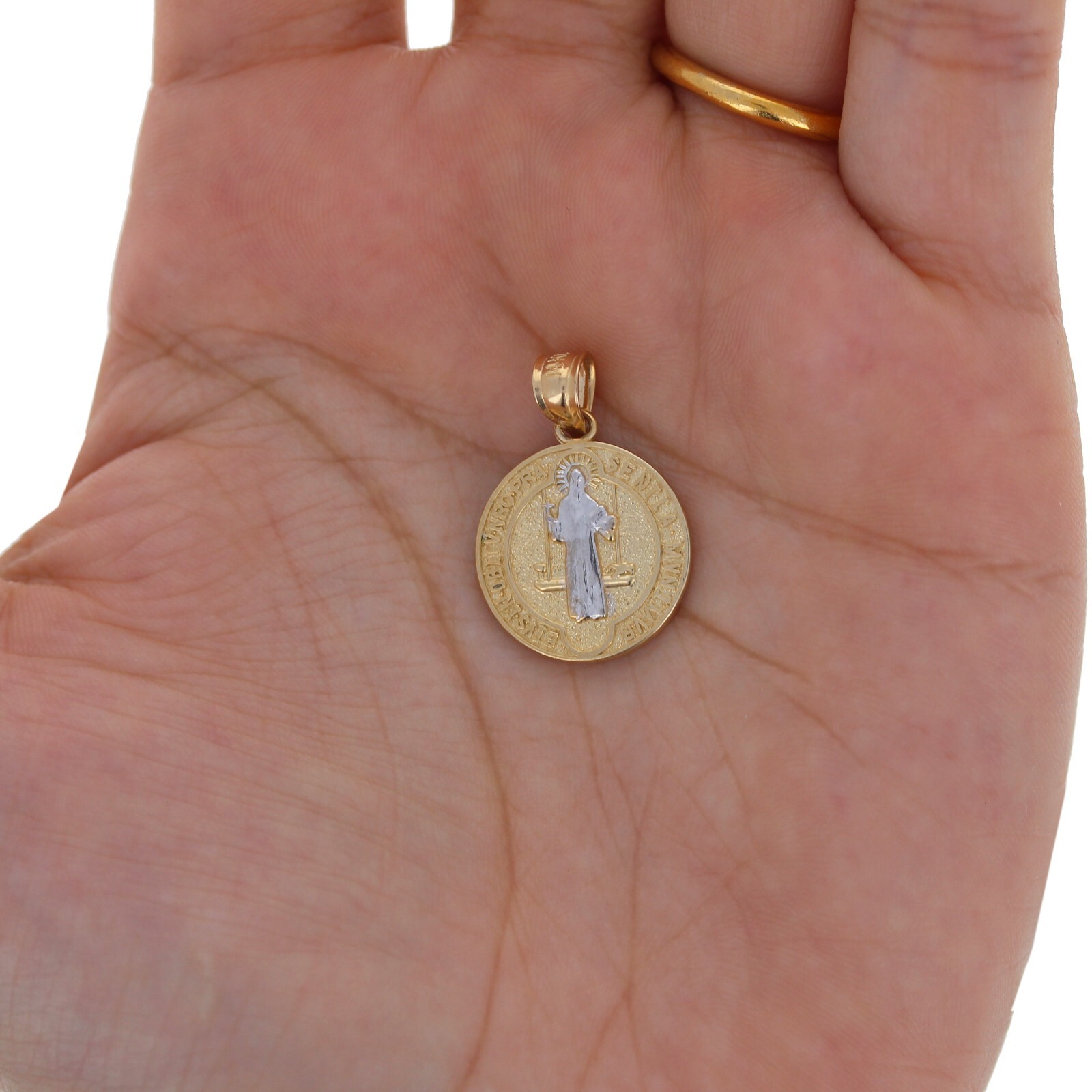 14kt Gold Mini St Benedict Round Medallion, Genuine 14kt Gold, Benedict Coin Pen