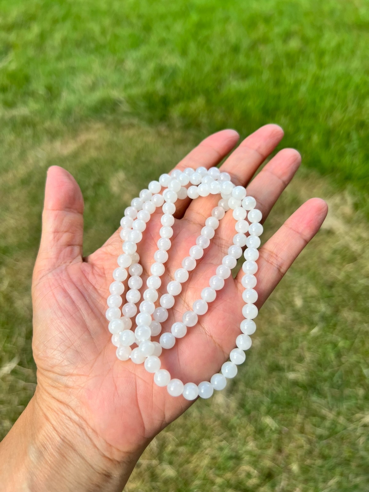 White Transparent Nephrite Jade 6mm Bead 24″ Necklace H400 5