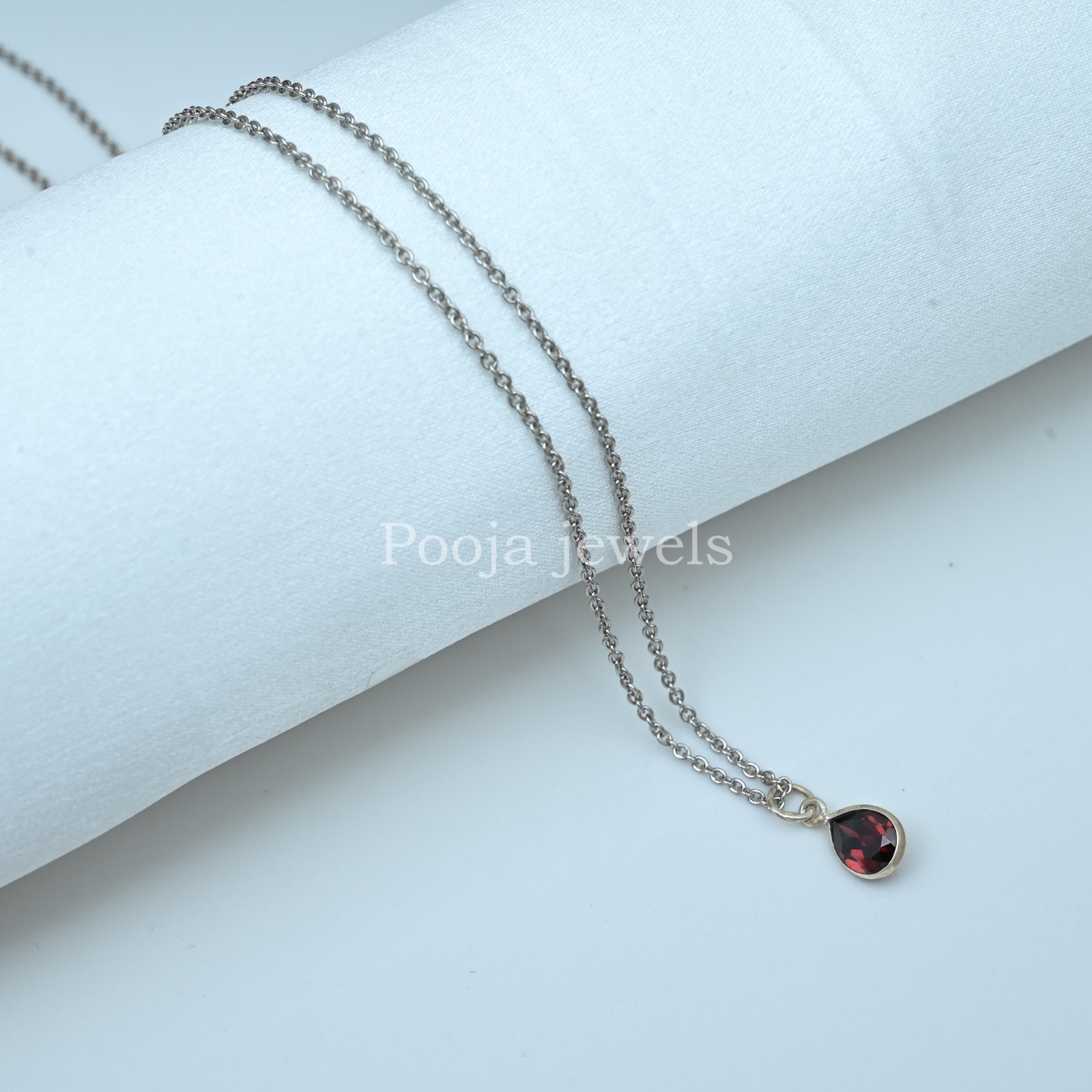 925 Sterling Silver Natural Garnet Pear Teardrop Pendant Red Gemstone Gift