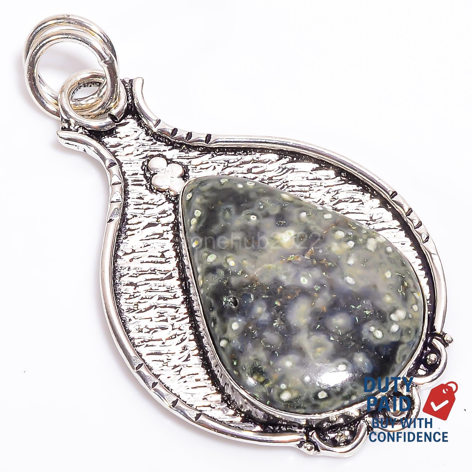 Pear Natural Ocean Jasper Channel Set Wedding Trendy Pendant Jewelry 925 Silver
