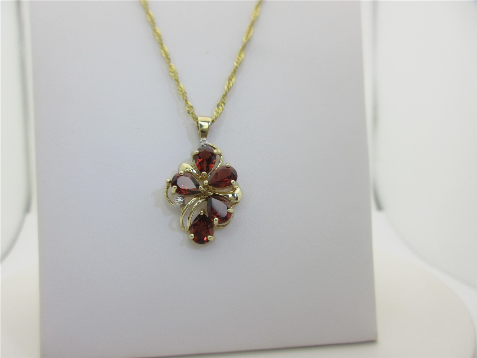 Garnet Diamond Necklace Red Garnets 10K Solid Gold January Birthstone 20″ N273