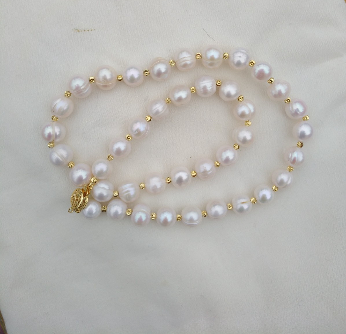 20 Inch Gorgeous Natural AAA 11-10mm South Sea White Pearl Necklace 14k Gold P