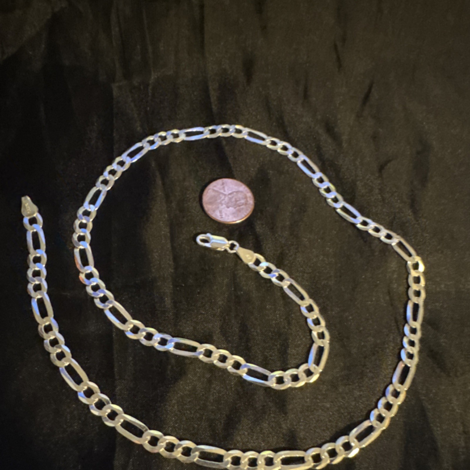 Silver Figaro Chain Necklace, Lobster Clasp, No Stone, Chain Style, Silver Metal