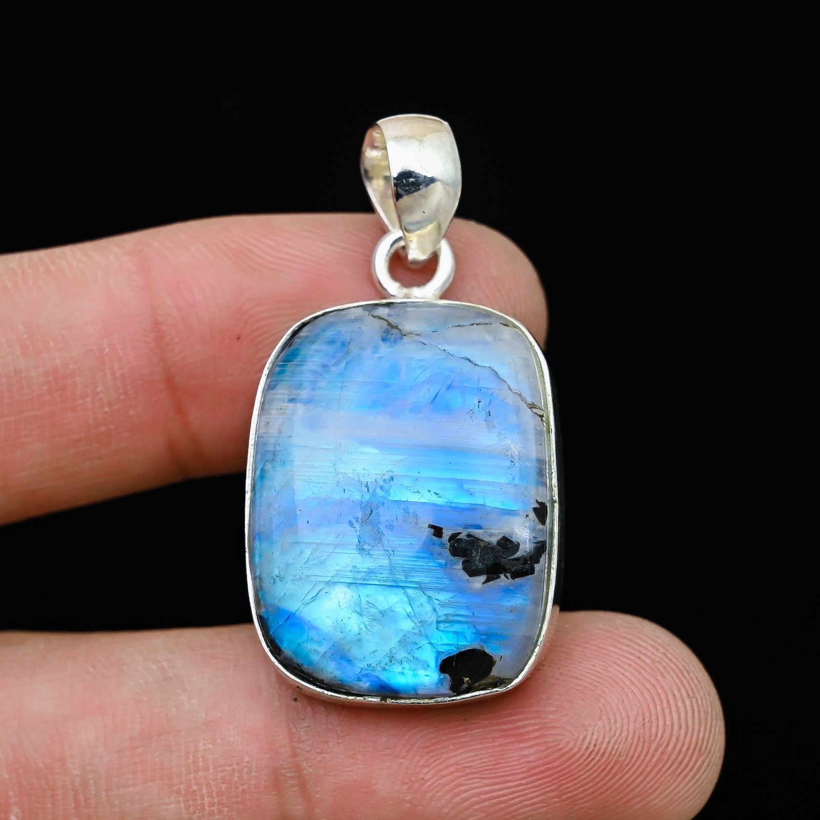 Rainbow Moonstone Gemstone 925 Sterling Silver Handmade Pendant Jewelry Gift For