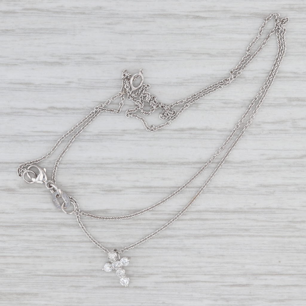 New 0.20ctw Diamond Cross Pendant Necklace 14k White Gold 16-18″ Cable Chain