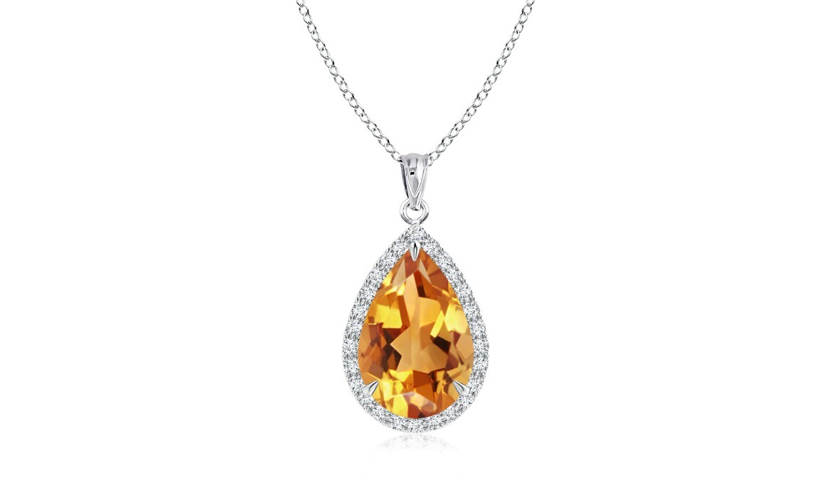 Women’s 925 Sterling Silver 4.00 CTTW Citrine Pear Cut Pendant Necklace 18″