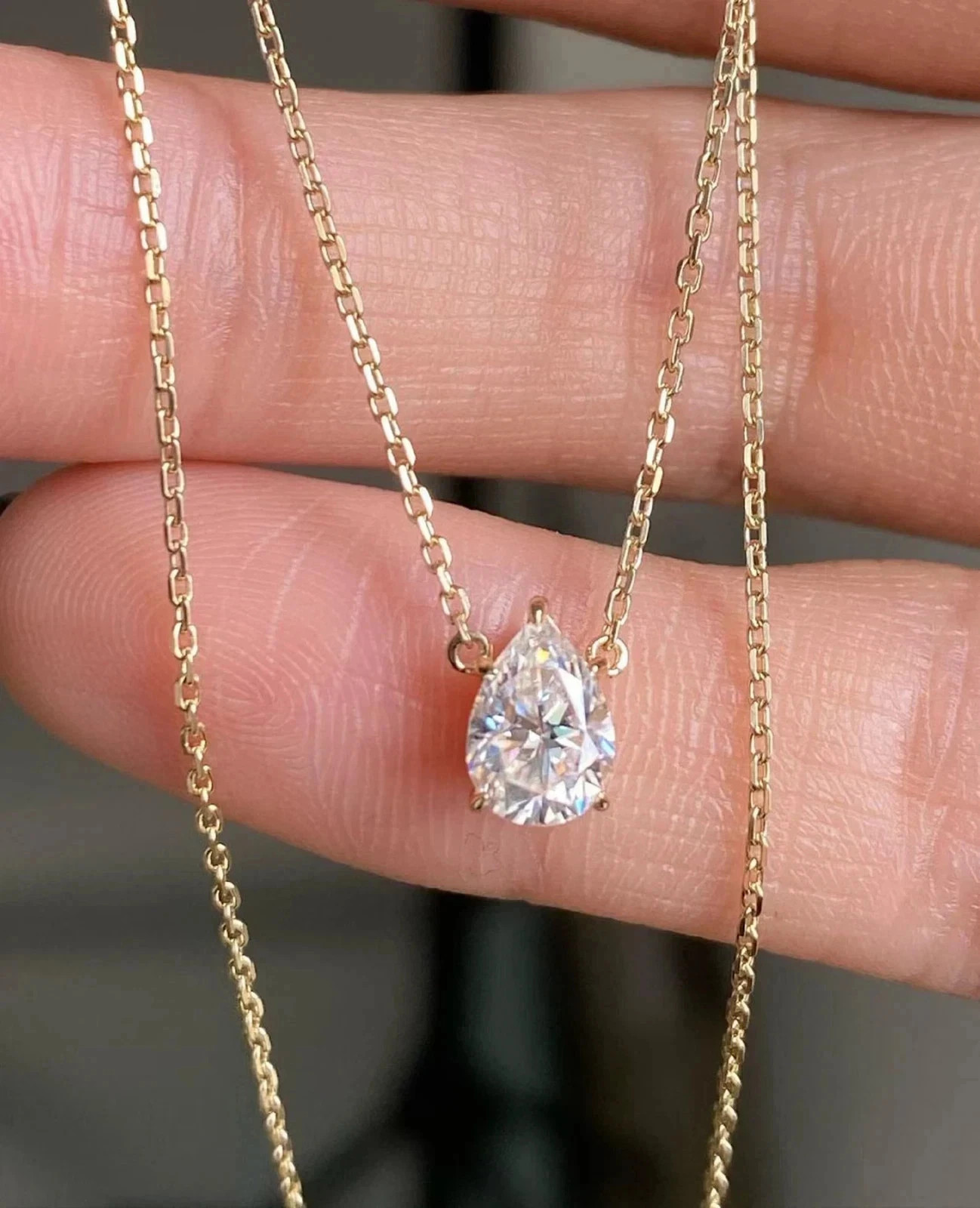 2Ct Pear Cut Lab-Created Diamond Solitaire Pendant 14k Yellow Gold Plated Chain