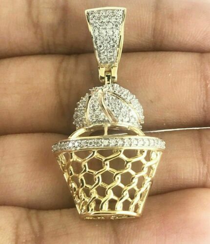 1.0Ct Round Cut Lab-Created Diamond Hip-HopBasketball Pendant Yellow Gold Plated