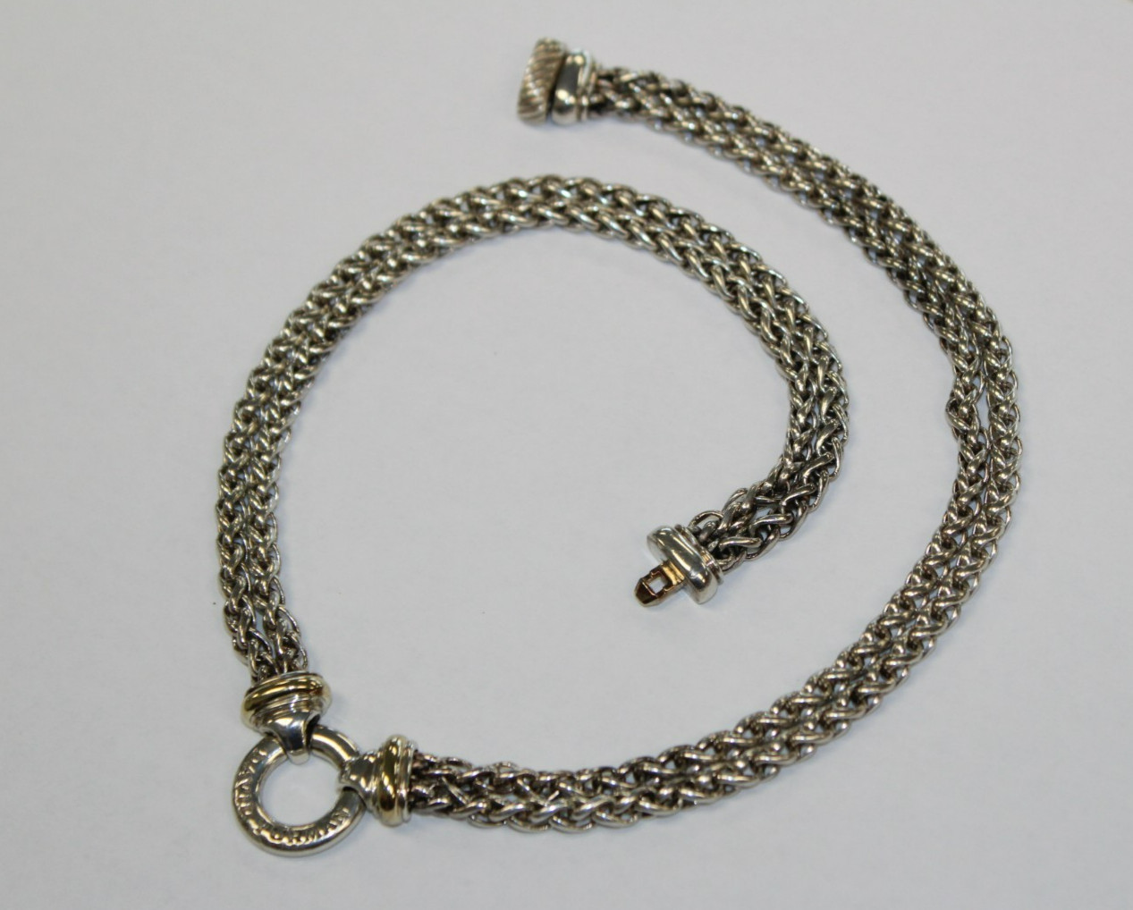 David Yurman Sterling & 18k Double Wheat Chain Amulet Necklace 16″ [016WEA]