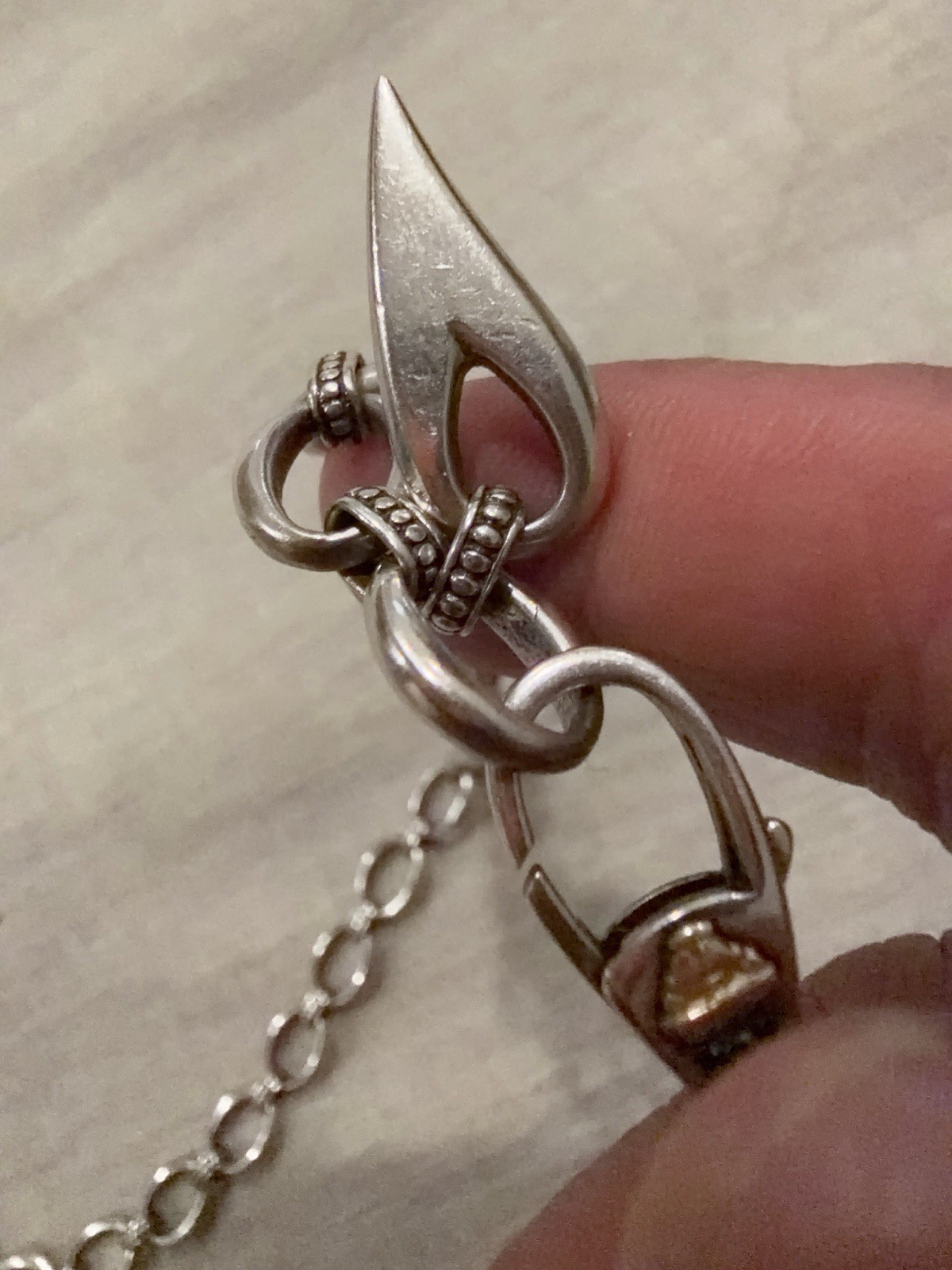 Vtg Lagos Caviar Signature Link Chain Necklace Heart Charm Sterling Gold 24”