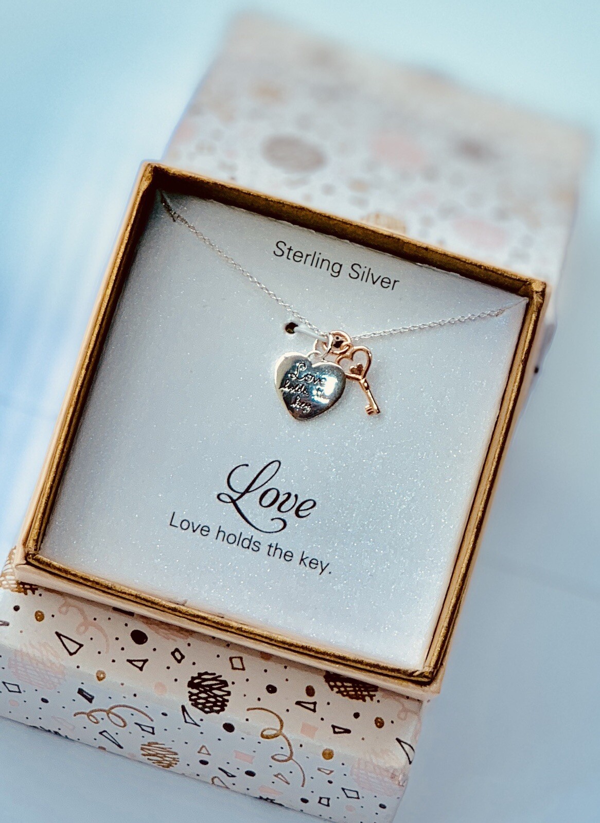 Unwritten Sterling Silver Two-Tone “Love Holds the Key” Charm Necklace X504