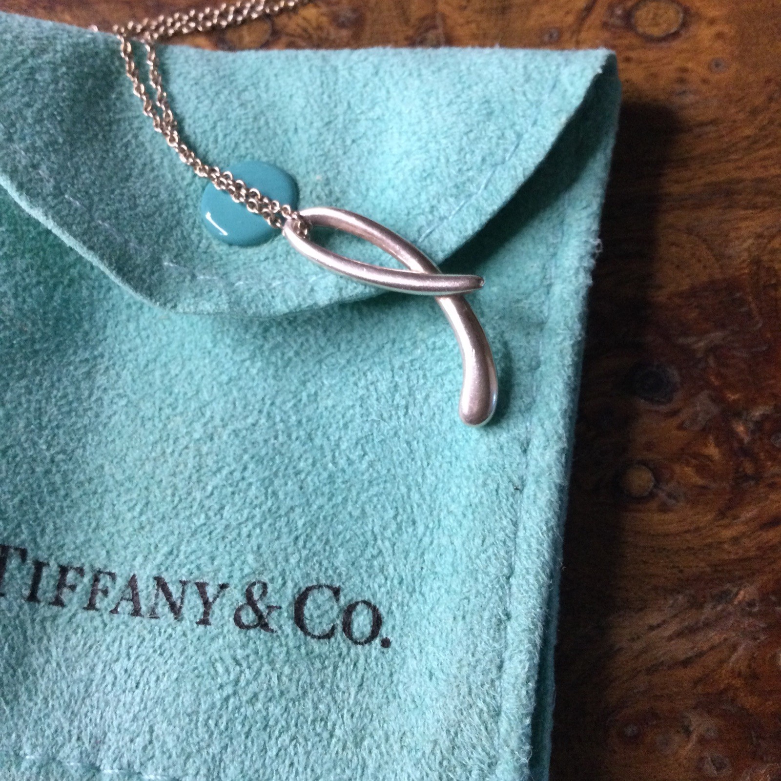 Tiffany & Co. Sterling Silver Elsa Peretti Small Letter L Pendant Necklace 17″
