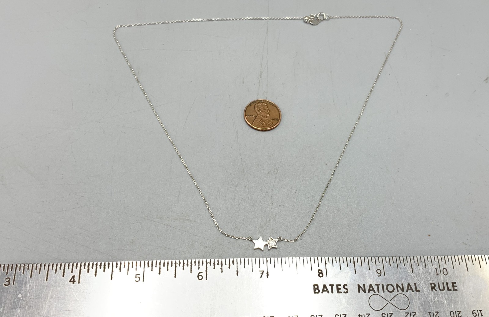 Sterling Silver & White Sapphire (Lab) Chips Double Star Pendant Necklace – 18″
