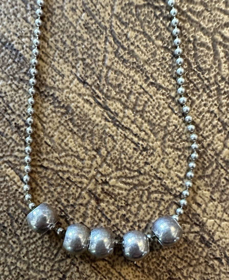 24″ Sterling Silver Bead Necklace Italy 925 w 5 Beads Children Birthstone