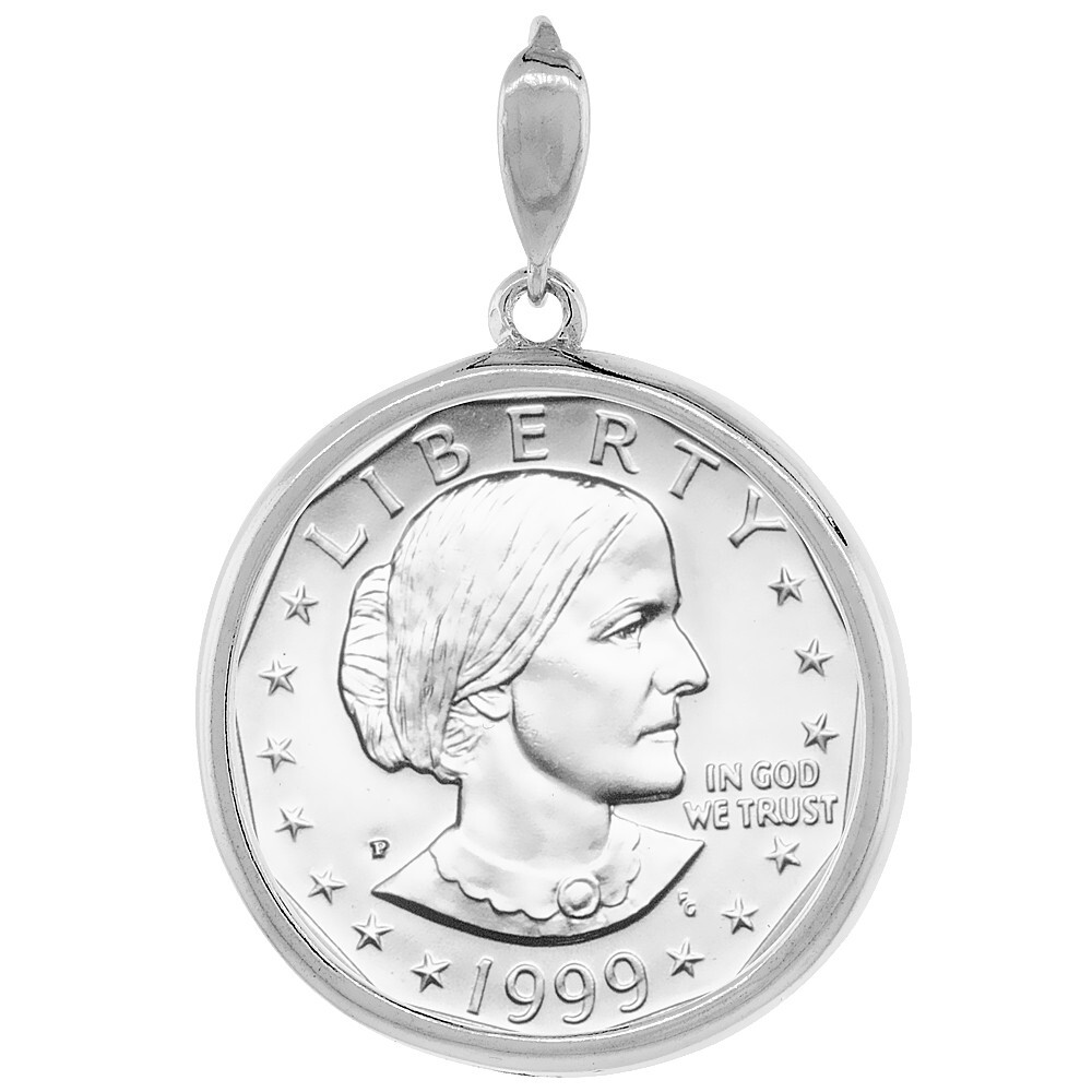 925 Sterling Silver Round Edge Dollar Coin Bezel Pendant 26mm Prong Back