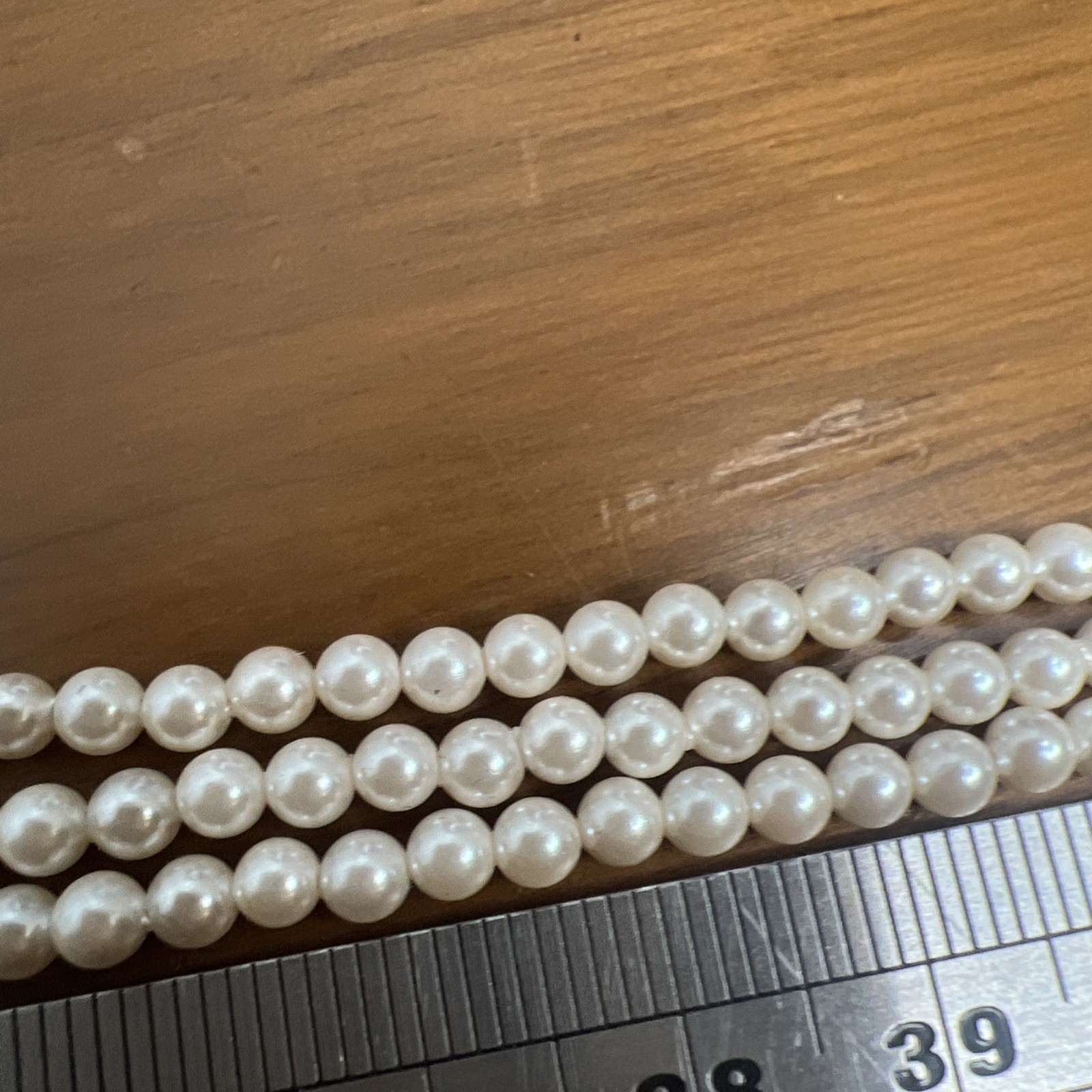 German Vintage G Silver 3 Strand Small Pearl Necklace Faux? ~ 19 Inch