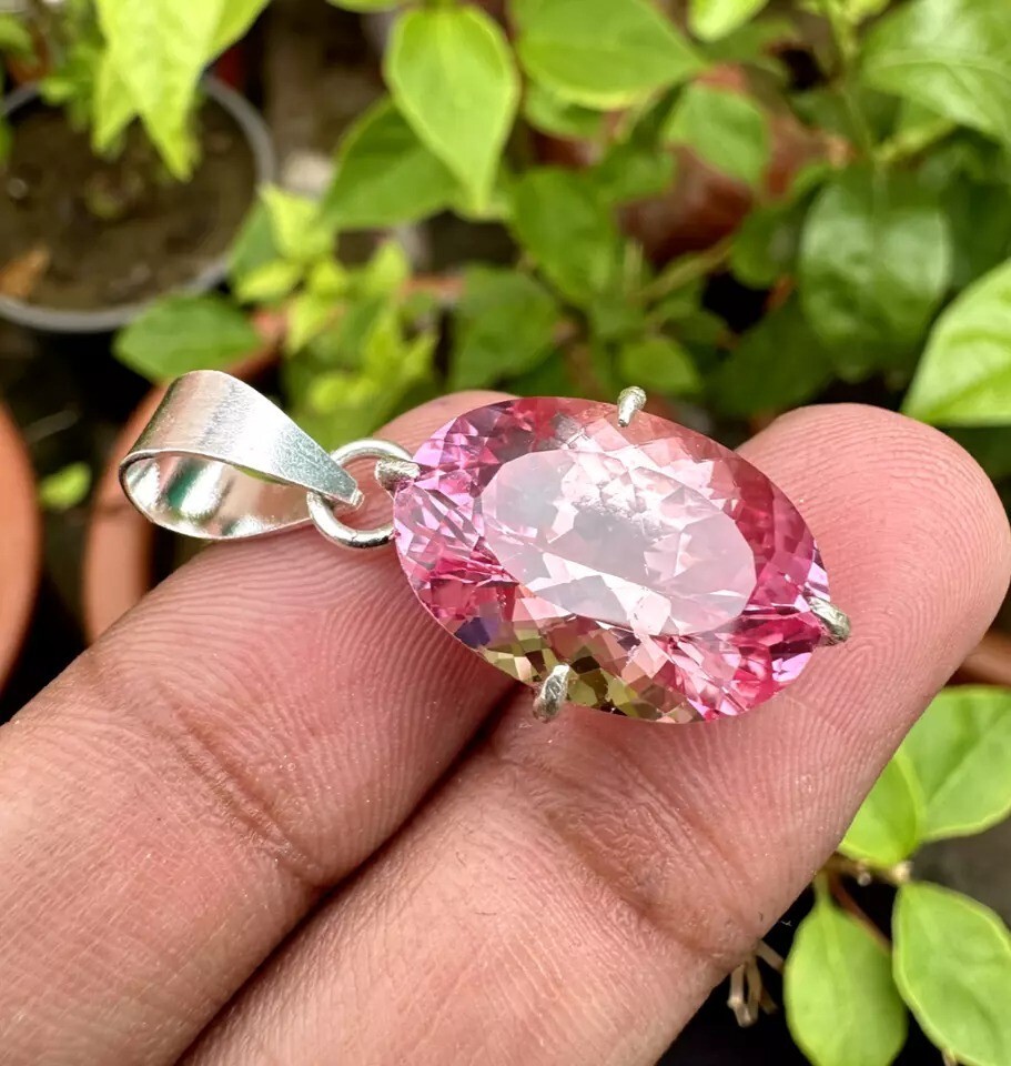 30 Ct Certified Natural Padparadscha Sapphire Gemstone 925 Solid Silver Pendant