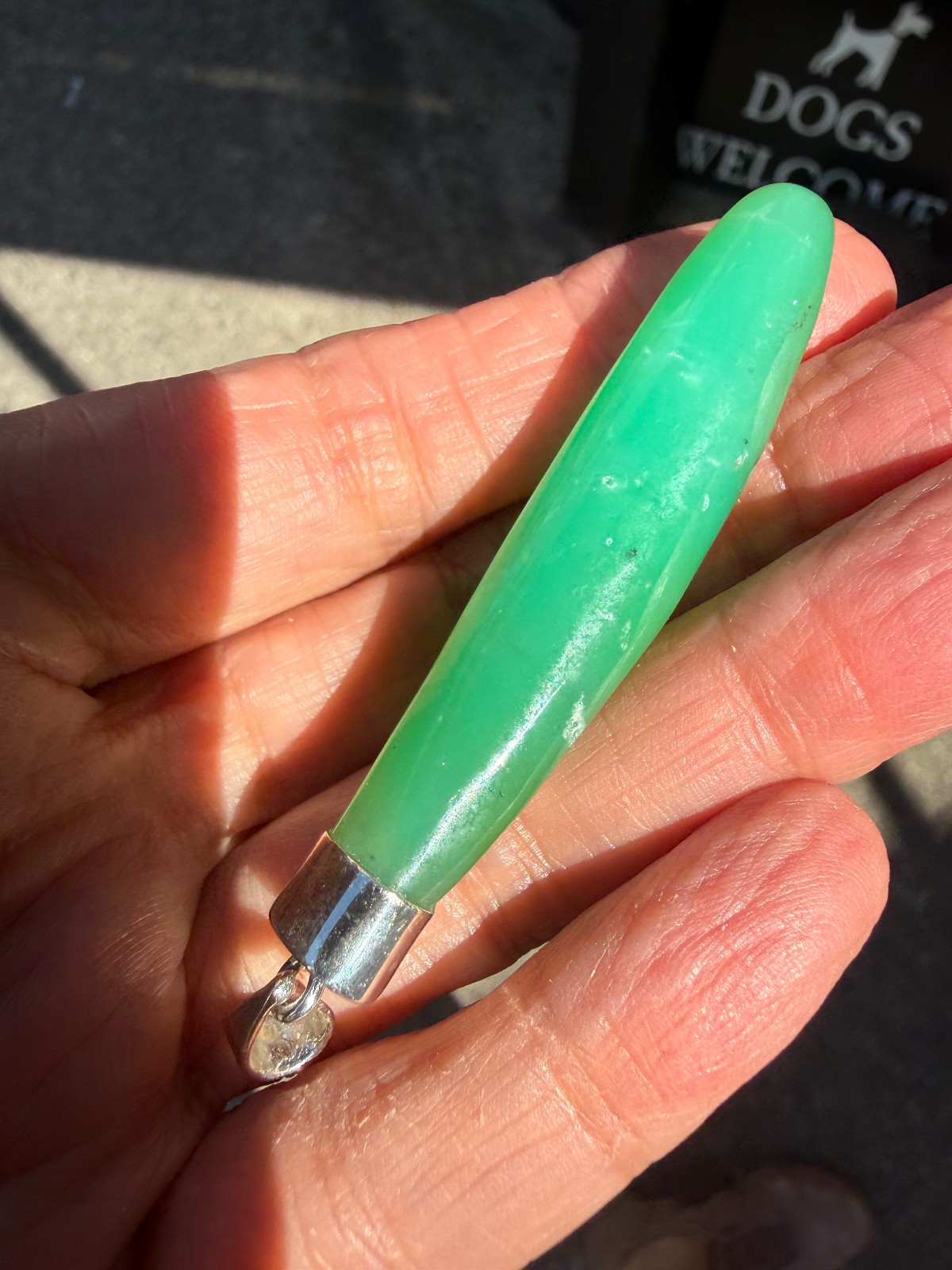 Chrysoprase Crystal Point Polished Pendant Healing Silver 925 Healing Natural Lg