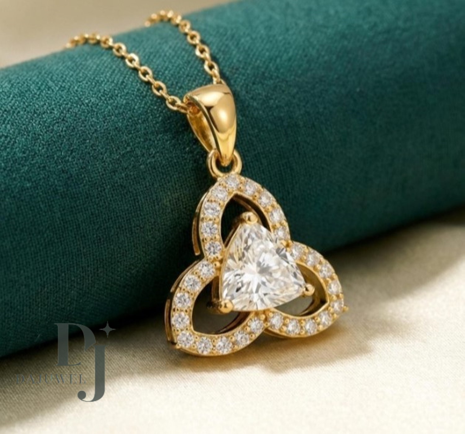 2.80 Carat Trillion Cut Moissanite Floral Wedding Pendant Solid 14K Yellow Gold
