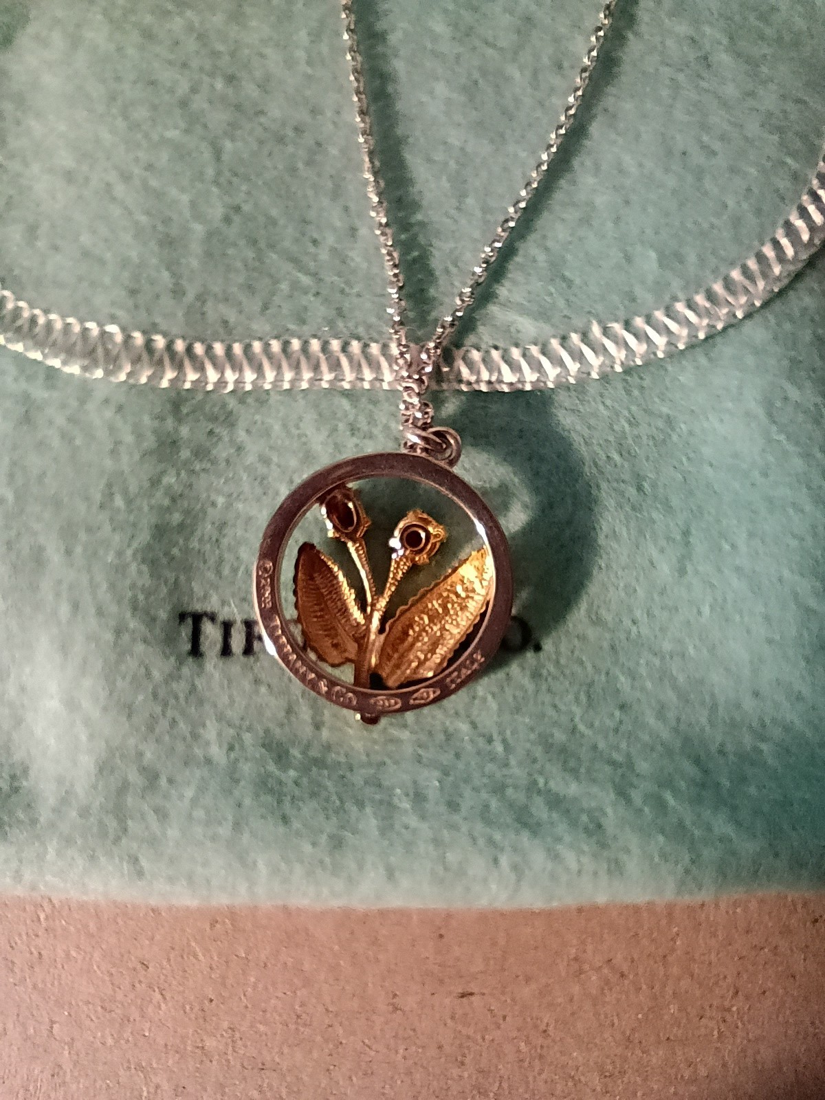 Tiffany & Co. Combi Flower Necklace SV925 18K YG750 Red Stone Mint w/Tags