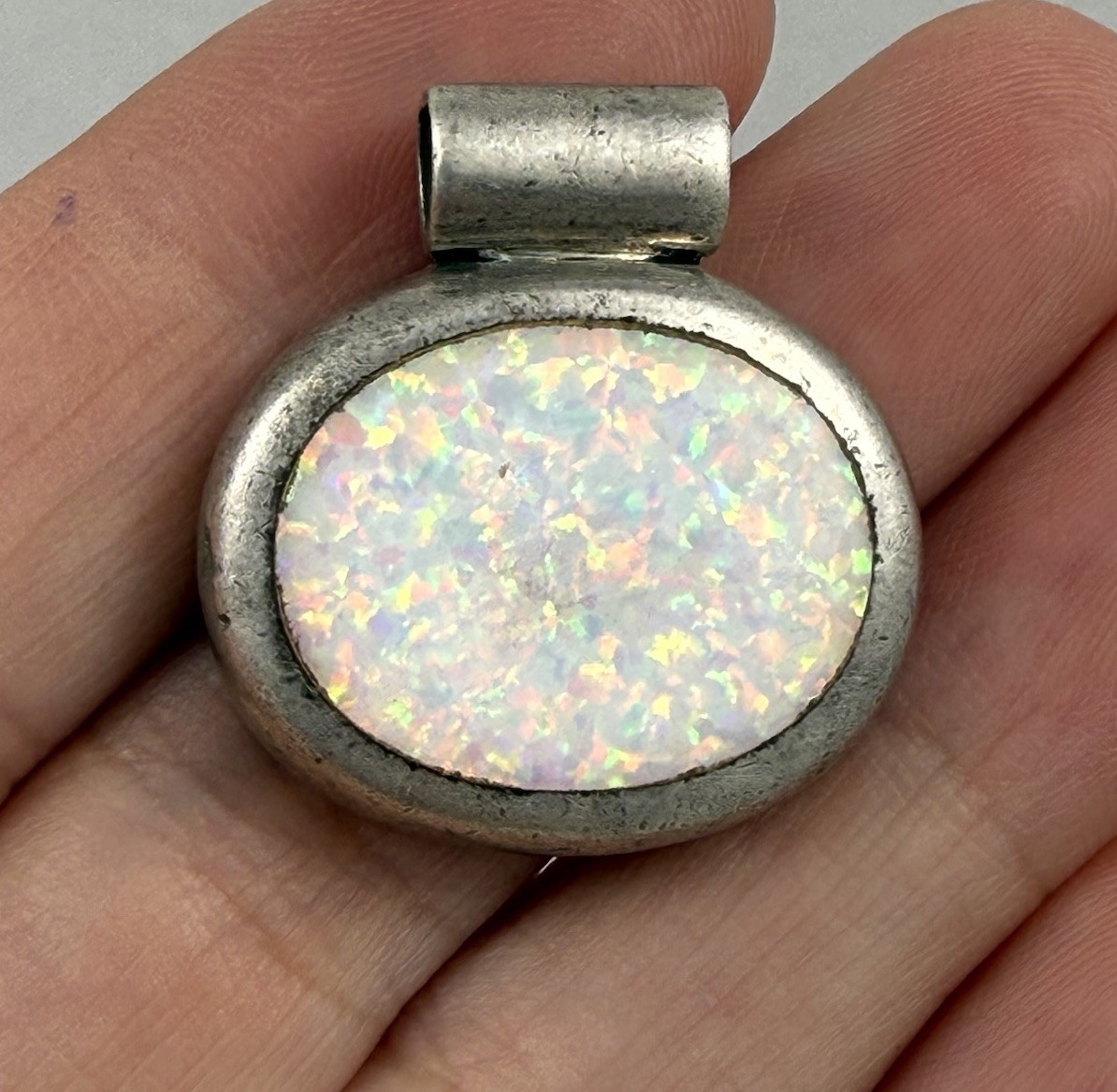 Vintage Sterling Silver Opal Pendant Marked 925 Thailand 8.3 Grams
