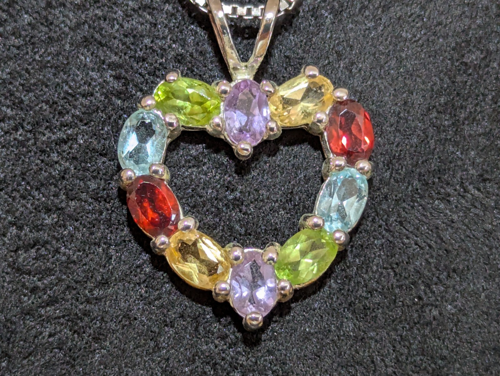 925 Silver Multiple Gemstone Open Heart Pendant Necklace 18″L
