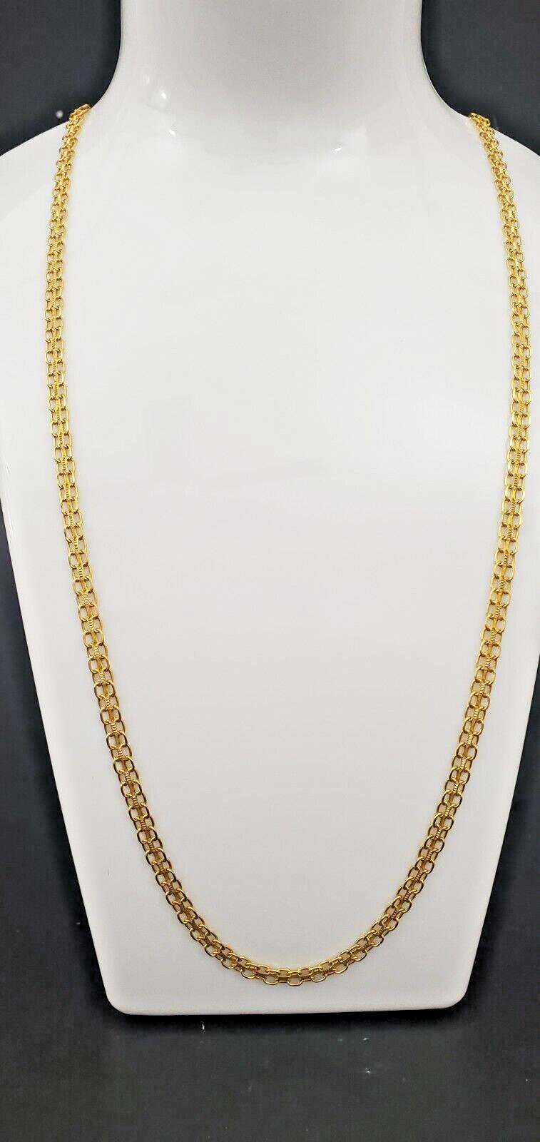 14k Solid Gold Fancy Link Style Beautiful Classic Design 24 Inch Long Chain