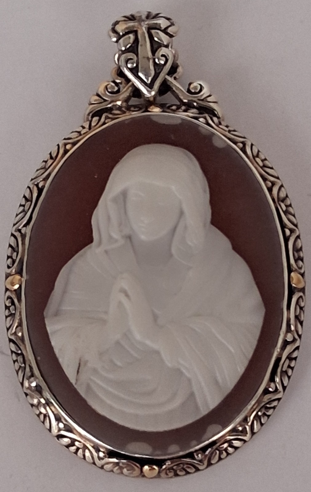 Samuel B. 925 Sterling Silver & 18K Gold Reversible Cameo Mother Mary Necklace