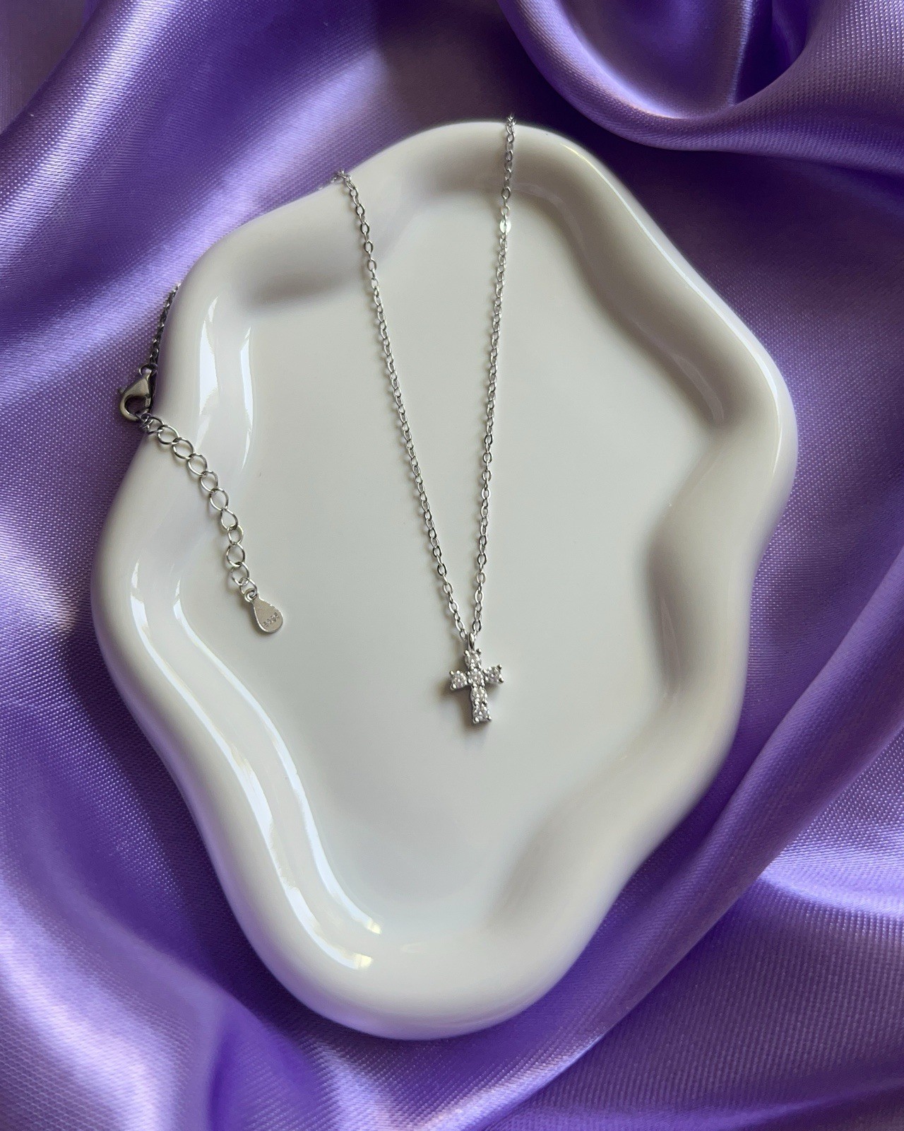 Petite Cross Necklace 925 Sterling Silver D Color VVS1 Moissanite GRA Certified