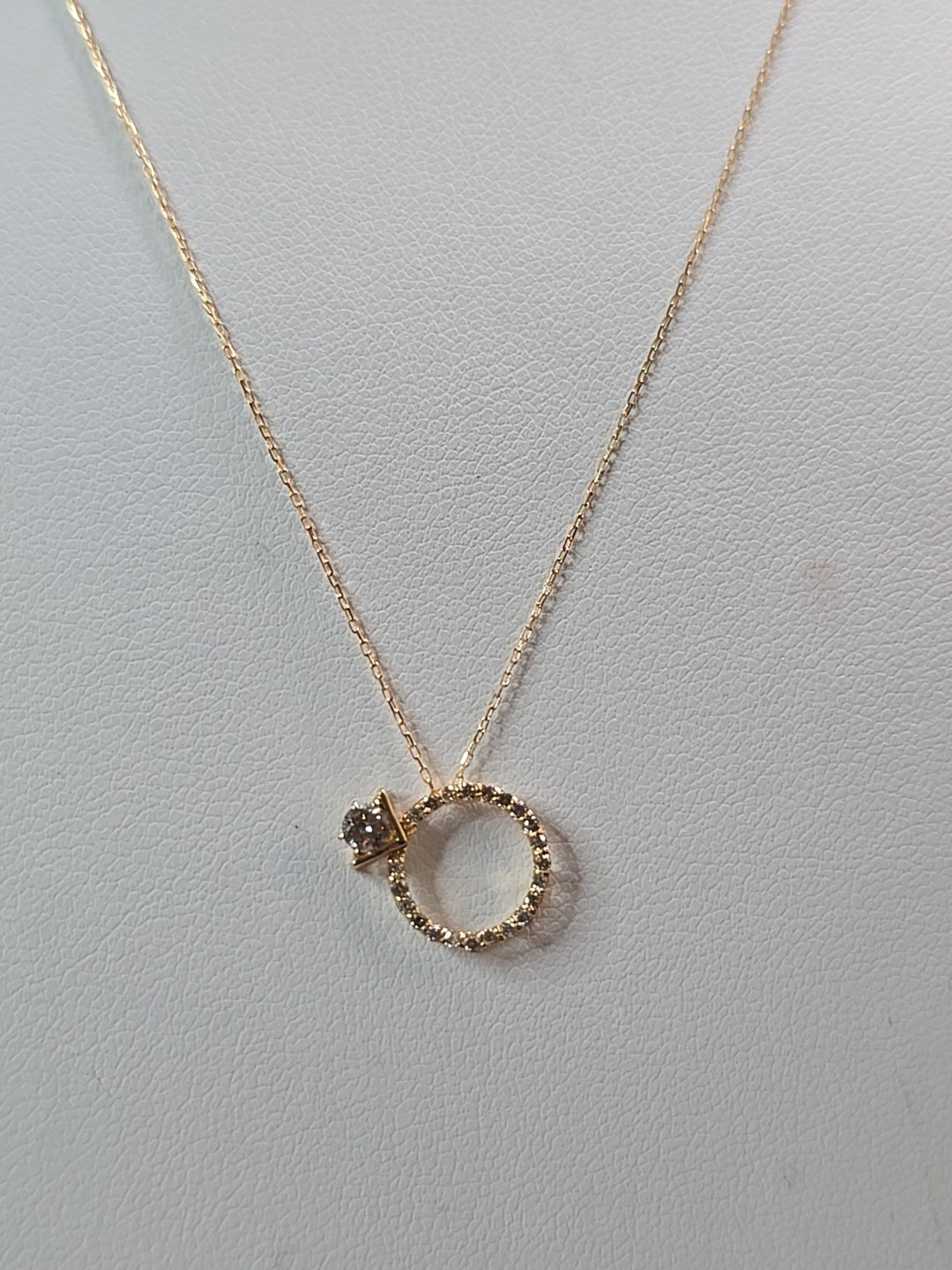18K Gold Ring Necklace 0.20ct Diamond Yellow Gold K18 Japan Lightweight NEW