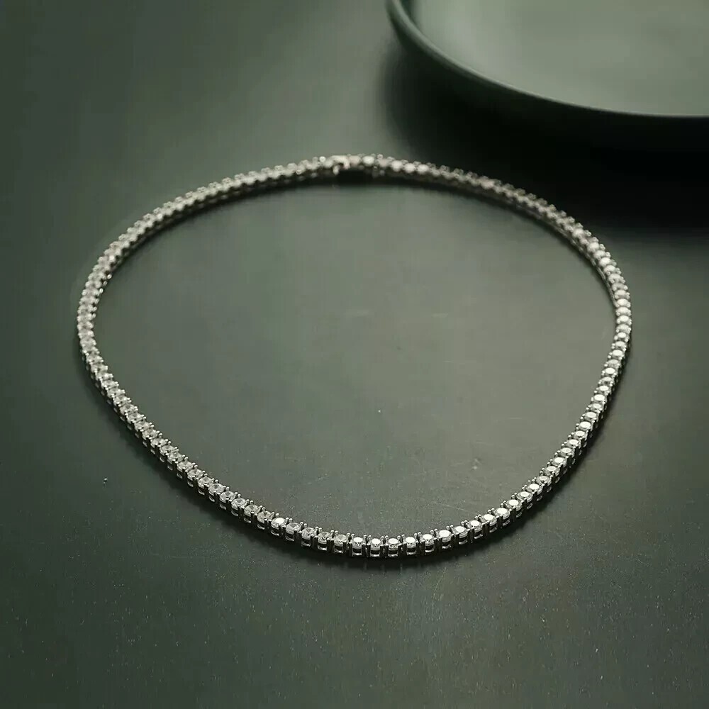 Women’s Tennis Necklace Round GDGL Certify Lab Grown Diamond 18″ 14k White Gold