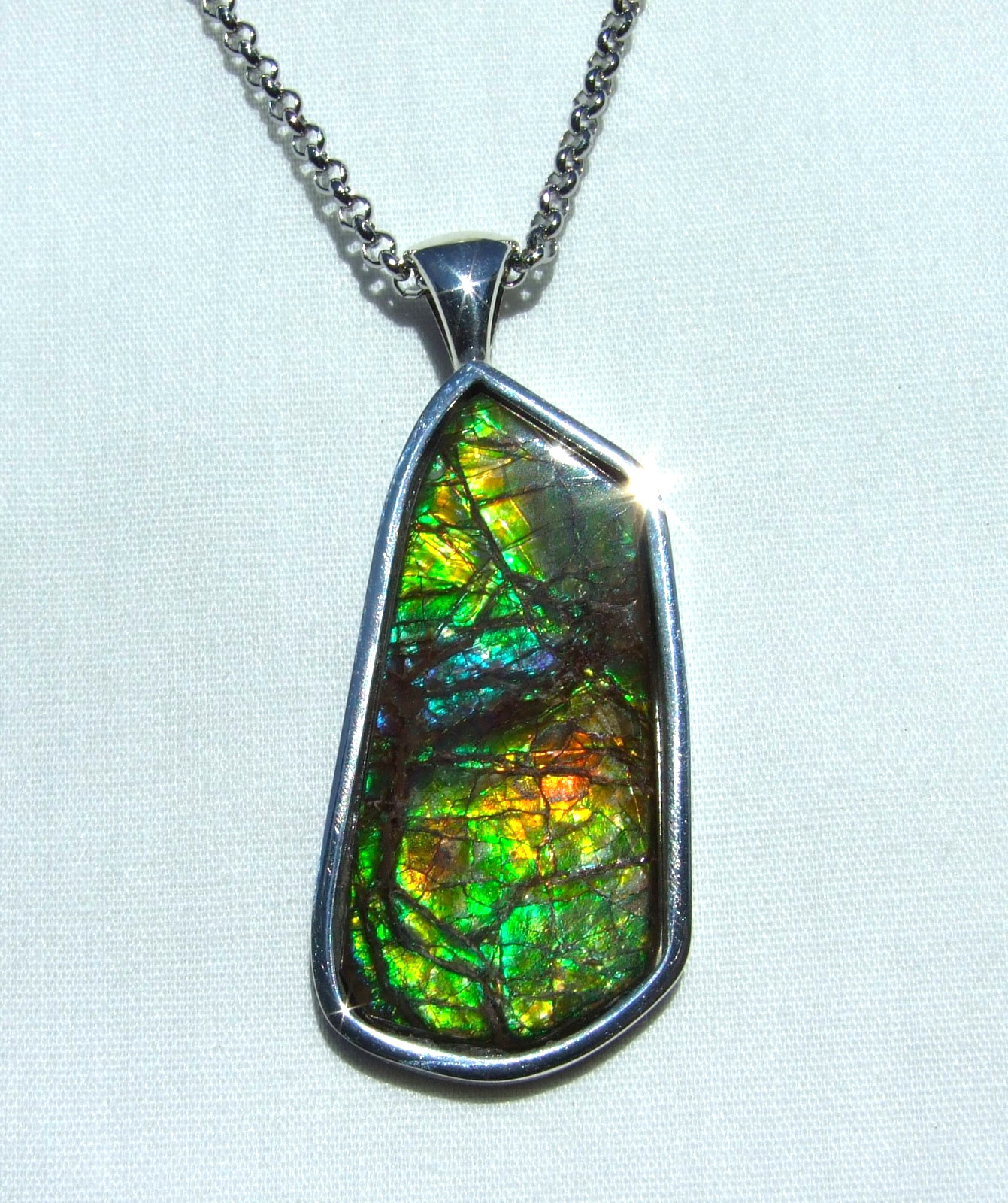 AMMOLITE PENDANT, Solid Sterling Silver , HANDMADE- USA, Feng Shui Prized