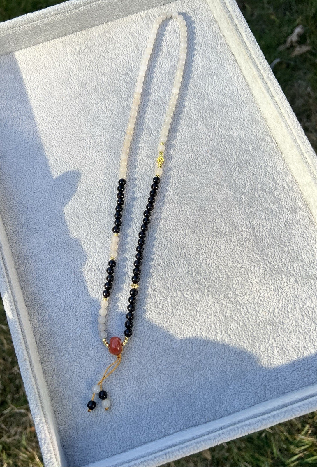 22″ Nephrite Jade+Wood+Agate 6mm Bead Necklace B608