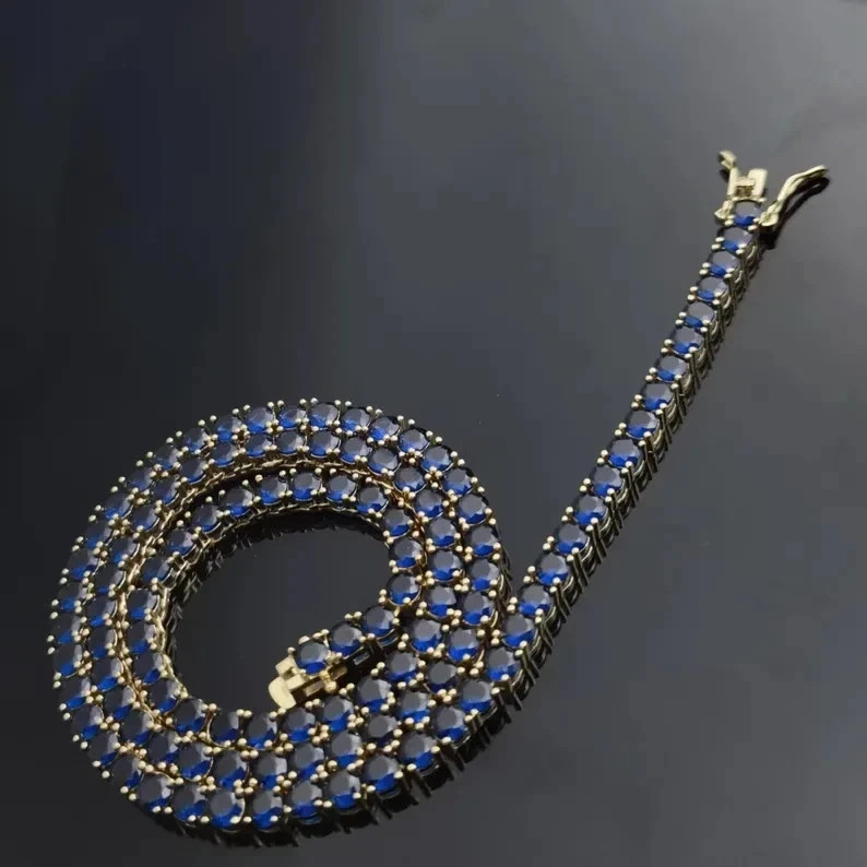20TCW Round Cut Lab Created Blue Sapphire Tennis Necklace 14k White Gold Plated