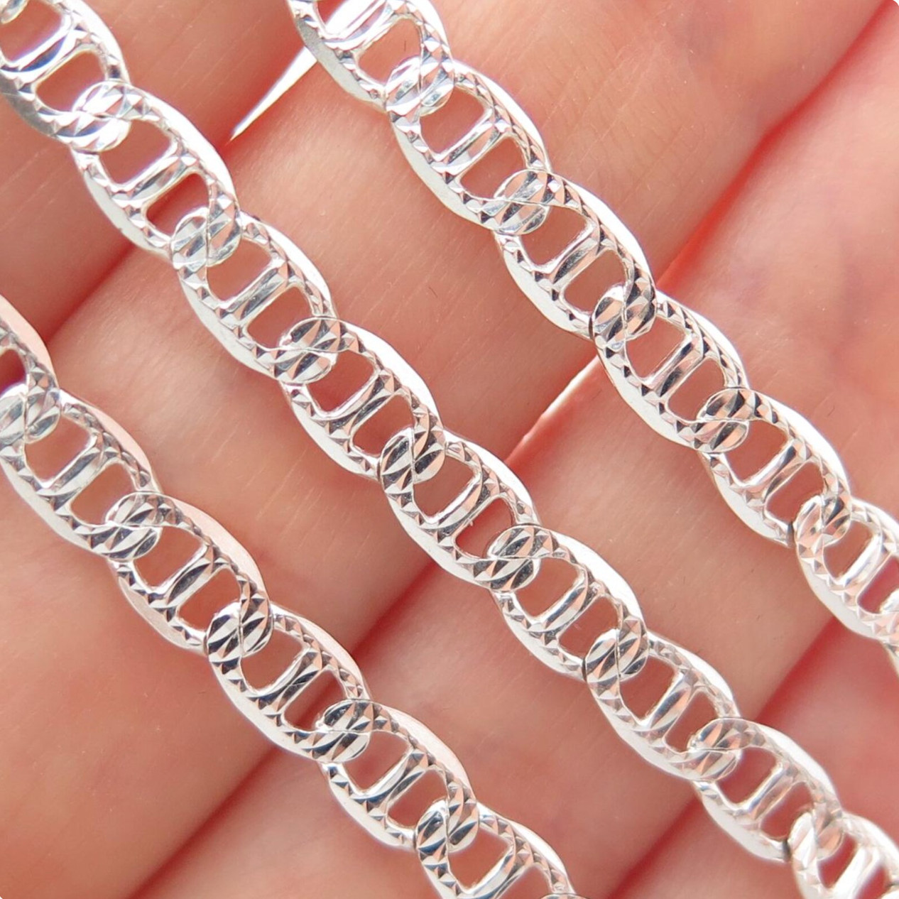 Real Sterling Silver Mens Diamond Cut Mariner Chain Necklace all sizes/Italy