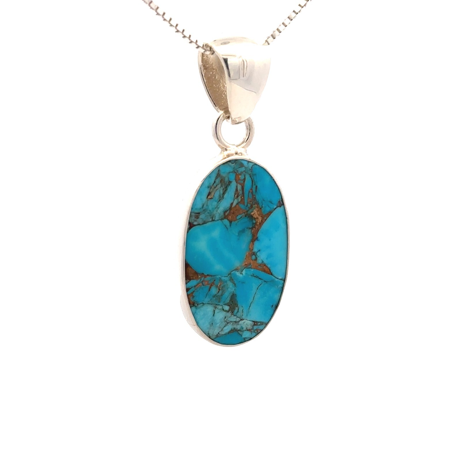 Sterling Silver Copper Turquoise Pendant (5/8 x 1 1/2 Inch) Charles Albert