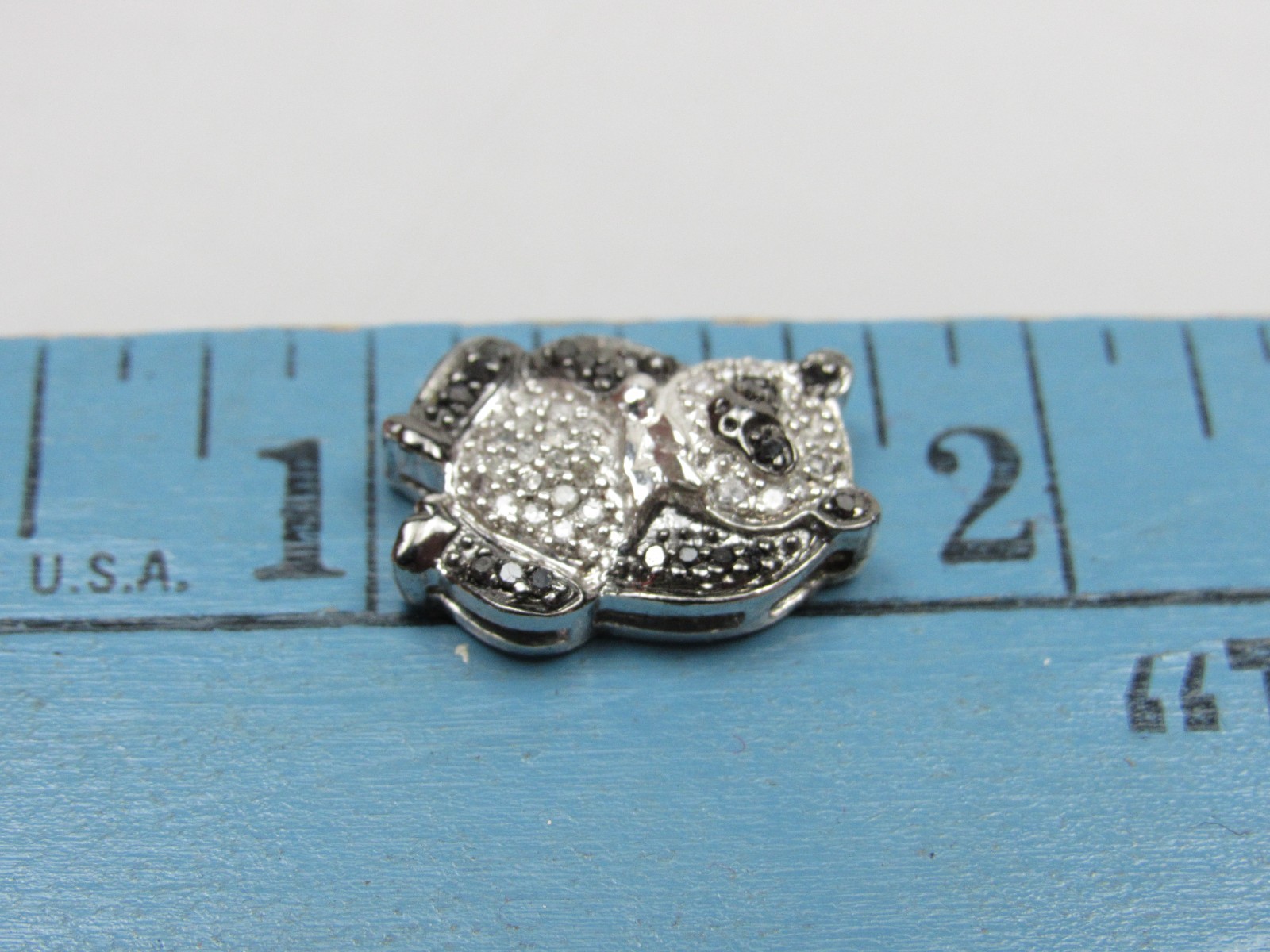 Sterling Silver Panda Pendant Black & White Diamond