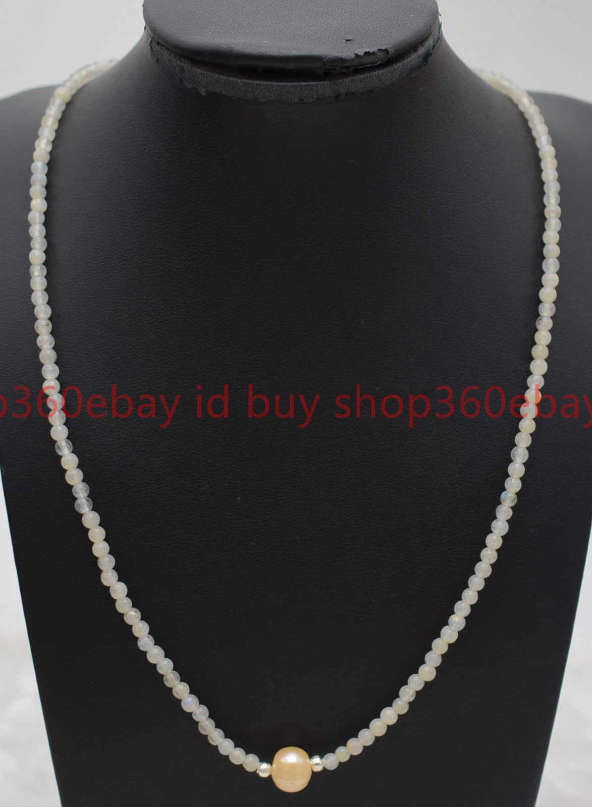 Natural 3mm Gray Labradorite Round Gemstone Beaded Pink Pearl Necklace 16-28in