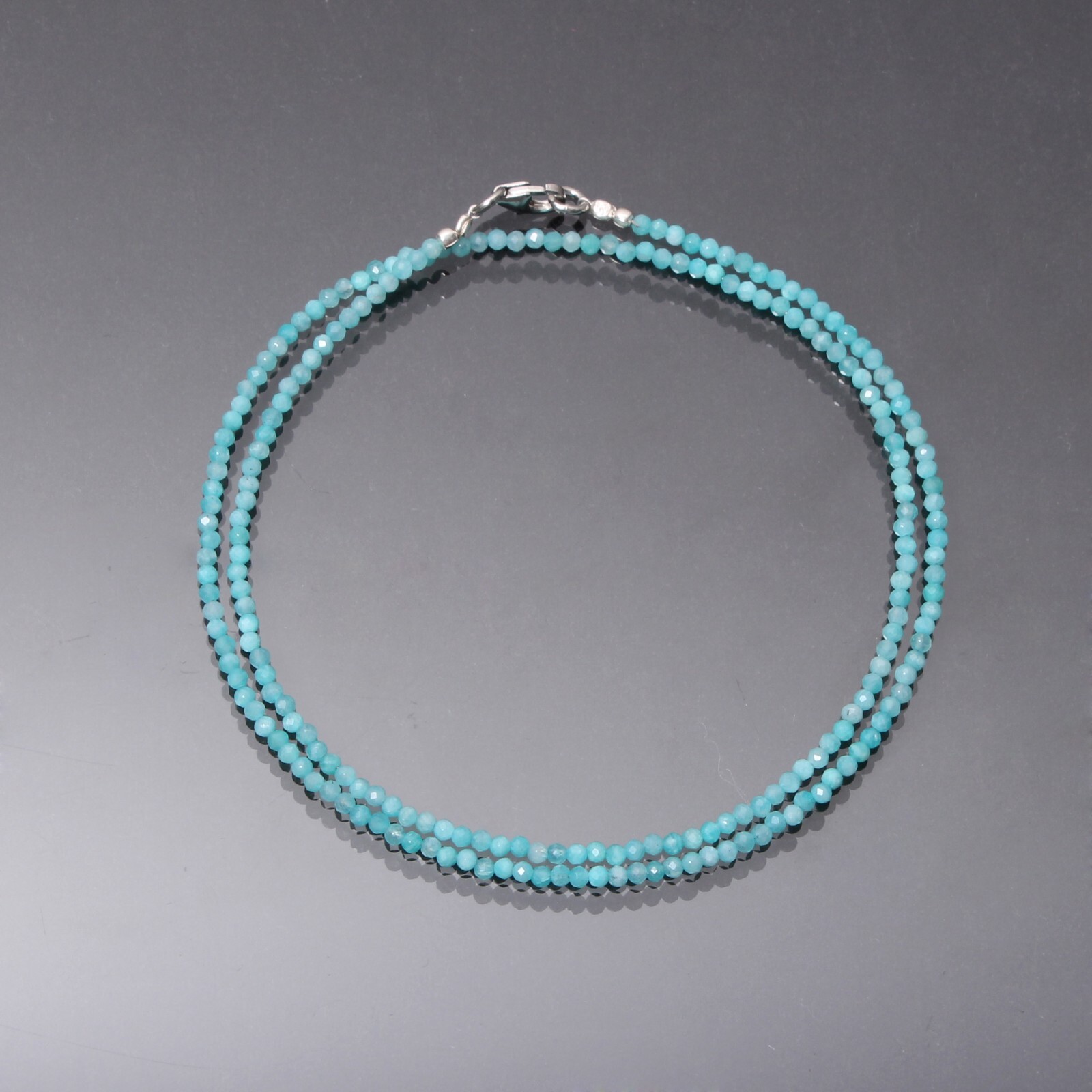 Blue Amazonite Beaded Necklace 20″Inch, 2mm Micro/Tiny Faceted Beads Necklace