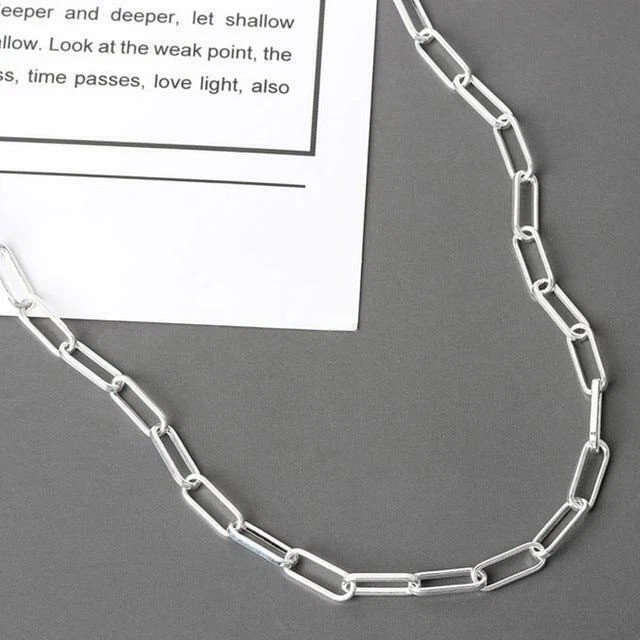 2024 New Solid 925 Sterling Silver Italian Paperclip Rolo Chain Necklace Stamp