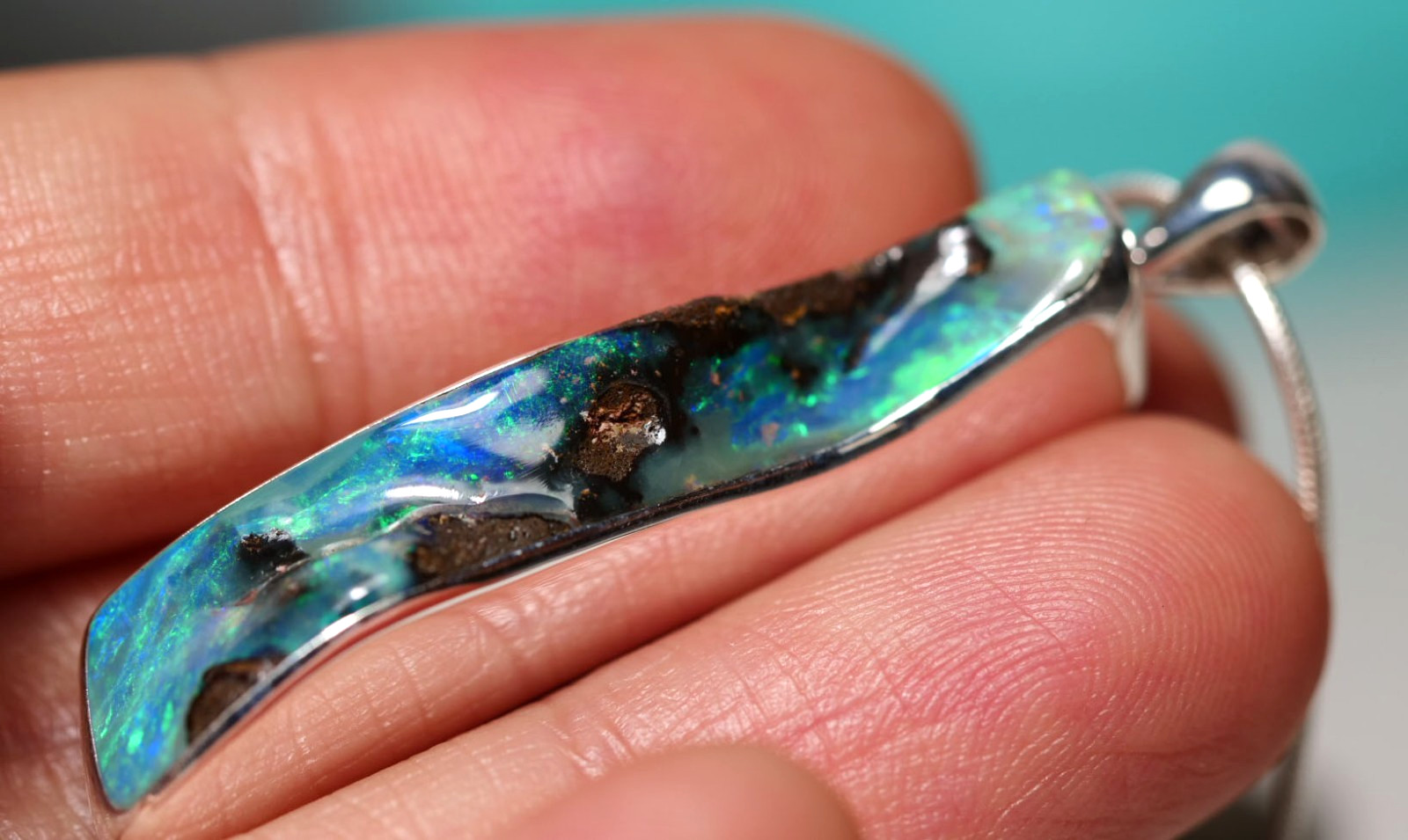 Australian Natural Queensland Solid Boulder Opal Silver 925 Pendant Hallmarked